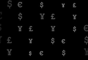 argent foncé, arrière-plan vectoriel gris avec eur, usd, gbp, jpy.