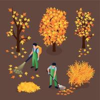 nettoyage de l'illustration isométrique du feuillage d'automne vecteur