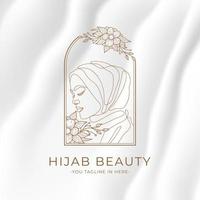 modèle de beauté hijab logo femme minimaliste, dessin de ligne de modèle continu vecteur