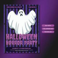 modèle d'affiche de fête d'halloween avec illustration fantôme vecteur