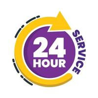 Service 24 heures sur 24 style de badge quotidien 3 vecteur