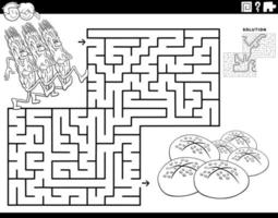 labyrinthe avec dessin animé épis de céréales et pain coloriage vecteur