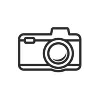 icône de modèle d'appareil photo, ligne noire plate, adaptée aux applications d'appareil photo, à la prise de photos et aux produits d'appareil photo vecteur