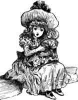 fille portant un chapeau de fleur, illustration vintage. vecteur