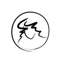 visage silhouette et coiffure. cercle d'icône de visage. logo fille salon de beauté vecteur