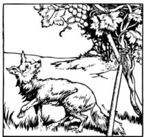le renard et les raisins, illustration vintage vecteur