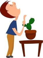 Homme avec cactus, illustration, vecteur sur fond blanc