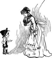 femme consolant un garçon blessé, illustration vintage. vecteur