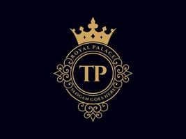 lettre tp logo victorien de luxe royal antique avec cadre ornemental. vecteur