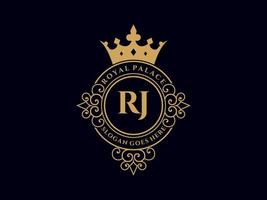 lettre rj logo victorien de luxe royal antique avec cadre ornemental. vecteur