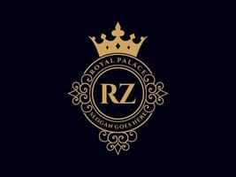 lettre rz logo victorien de luxe royal antique avec cadre ornemental. vecteur