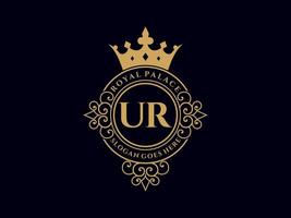 lettre ur logo victorien de luxe royal antique avec cadre ornemental. vecteur