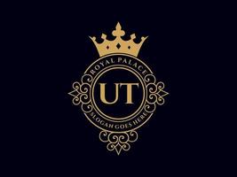 lettre ut logo victorien de luxe royal antique avec cadre ornemental. vecteur