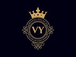 lettre vy logo victorien de luxe royal antique avec cadre ornemental. vecteur