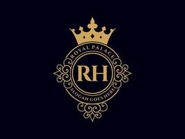 lettre rh logo victorien de luxe royal antique avec cadre ornemental. vecteur