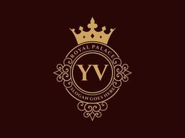lettre yv logo victorien de luxe royal antique avec cadre ornemental. vecteur