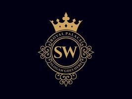 lettre sw logo victorien de luxe royal antique avec cadre ornemental. vecteur