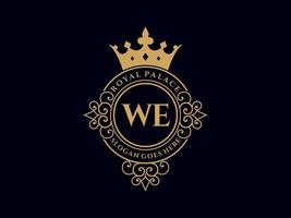 lettre nous logo victorien de luxe royal antique avec cadre ornemental. vecteur