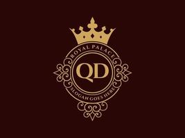 lettre qd logo victorien de luxe royal antique avec cadre ornemental. vecteur