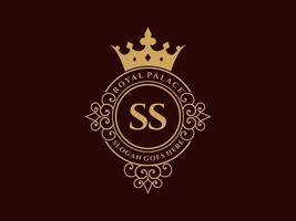 lettre ss logo victorien de luxe royal antique avec cadre ornemental. vecteur