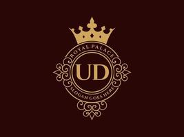 lettre ud logo victorien de luxe royal antique avec cadre ornemental. vecteur