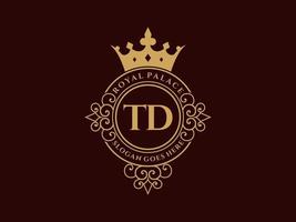 lettre td logo victorien de luxe royal antique avec cadre ornemental. vecteur