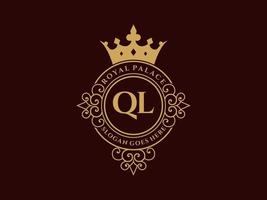 lettre ql logo victorien de luxe royal antique avec cadre ornemental. vecteur