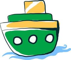 bateau vert sur l'eau, illustration, vecteur sur fond blanc.