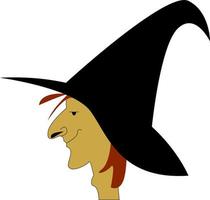 sorcière avec chapeau long, illustration vectorielle ou couleur. vecteur