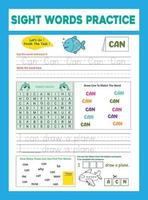 feuille de travail de pratique des mots à vue vecteur