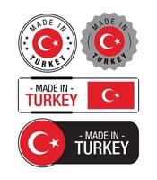 ensemble d'étiquettes fabriquées en turquie, logo, drapeau de la turquie, emblème du produit de la turquie vecteur