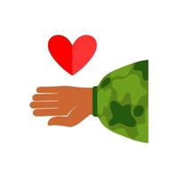 la main d'un militaire tient un coeur vecteur