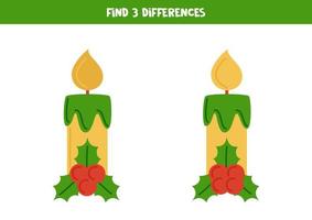 Trouvez 3 différences entre deux jolies bougies de Noël. vecteur
