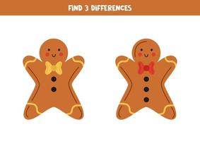 Trouvez 3 différences entre deux jolis biscuits de Noël. vecteur