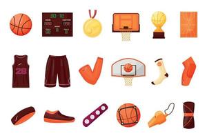 icônes d'équipement de basket-ball définies vecteur de dessin animé. ballon de sport