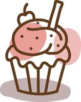 cupcake avec arrose et cerise, illustration, vecteur, sur fond blanc. vecteur