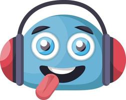 Visage d'emoji heureux bleu avec illustration vectorielle de casque sur fond blanc vecteur