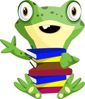 nerd baby frog transportant des livres, illustration, vecteur sur fond blanc.