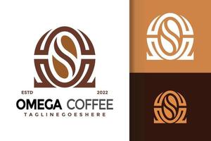 création de logo de café omega, vecteur de logos d'identité de marque, logo moderne, modèle d'illustration vectorielle de dessins de logo