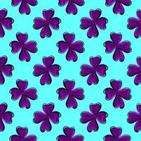 fleurs violettes chanceuses, motif sans couture sur fond bleu foncé. vecteur