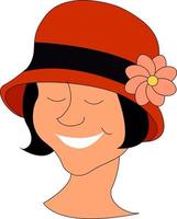 girl smiling with red hat, illustration, vecteur sur fond blanc.