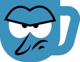 mug bleu en colère, illustration, sur fond blanc. vecteur