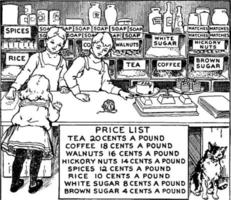 enfant achetant des produits d'épicerie, illustration vintage vecteur