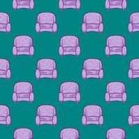 fauteuil violet, motif sans couture sur fond vert. vecteur