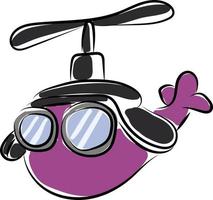 Hélicoptère violet avec des lunettes, illustration, vecteur sur fond blanc.