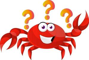 crabe avec des points d'interrogation, illustration, vecteur sur fond blanc.