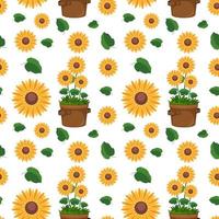 modèle sans couture avec tournesols mignons et feuilles vecteur