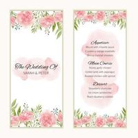 modèle de carte de menu de mariage floral aquarelle vecteur