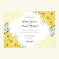 carte d'invitation de mariage floral jaune aquarelle peinte à la main vecteur