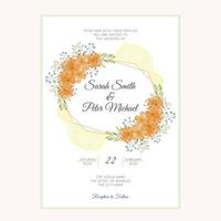 carte d'invitation de mariage aquarelle avec bordure de fleurs dorées vecteur